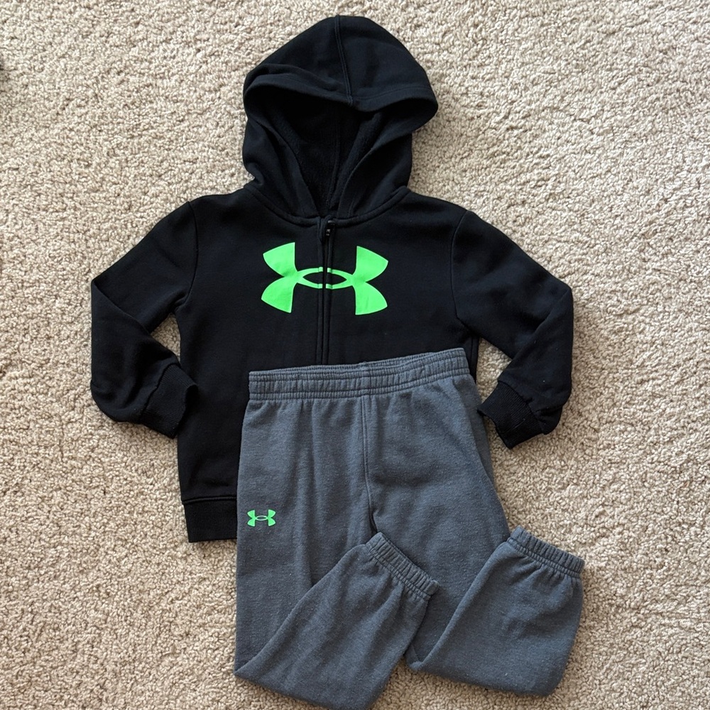 Under Armour Kids Black Hoodie and Gray Joggers Set